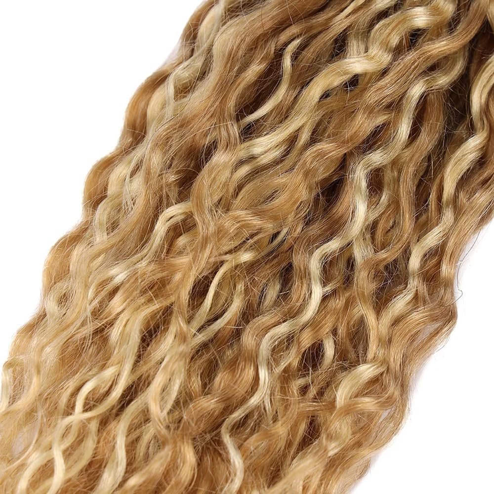 P27/613 Blonde Human Hair Braiding Hair For Boho Braids 22 22 22 Inch Hilight Blonde Deep Wave Bulk Human Hair Unprocessed Brazilian Virgin Hair 3 Bundle 50 Gram Per Bundle No Weft Extensions