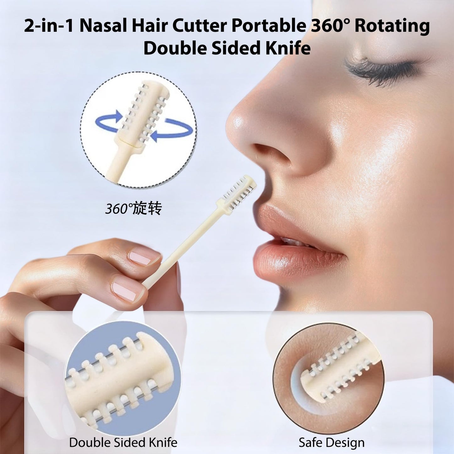 10 Pcs 2-in-1 Nasal Cutter, Upgrade Double Sided Nose Knife, 360 Nostril Hair Remover Tool, Trimmer for Men, Women, Soft Cleaning Brush