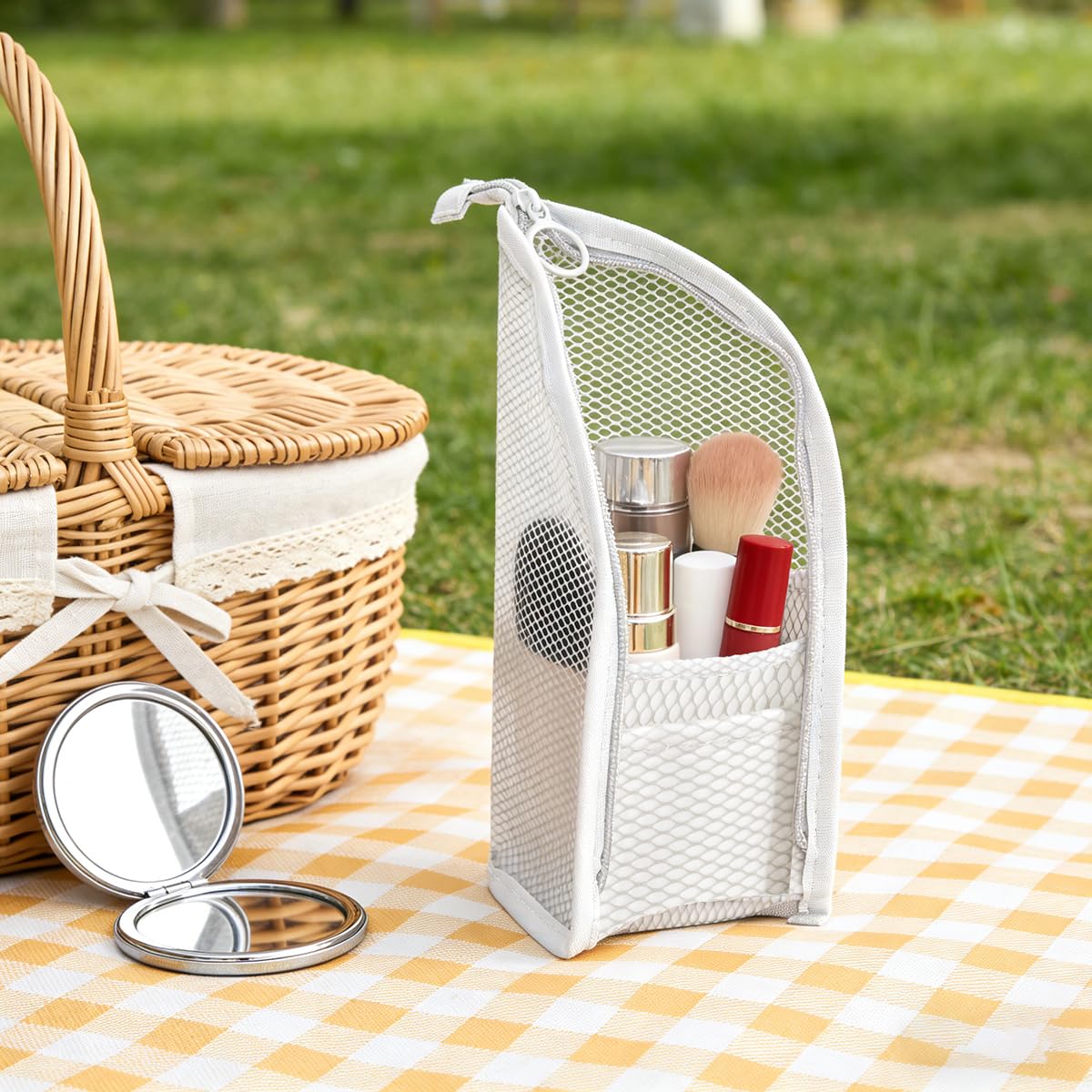 Standing Toiletry Bag | Portable Lightweight Travel Toiletry Cosmetic Brush Compartment | Eva Makeup Toothbrush Bags with Zipper Mesh Pocket | Travel Toiletry Storage Organizer for Woman and Man