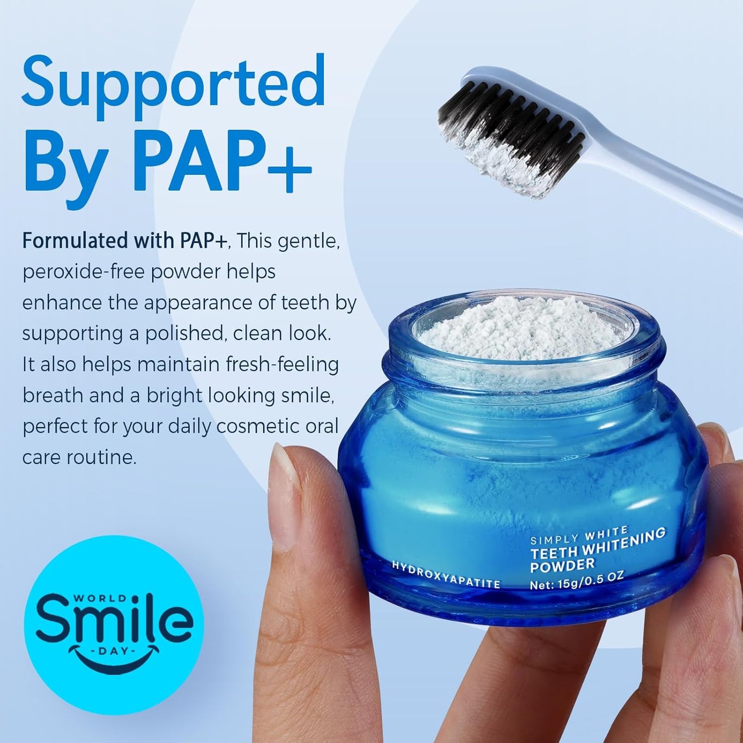 Teeth Whitening Powder - Enamel-Safe Hydroxyapatite Formula - Gentle, No Sensitivity - 15g for Long-Lasting Freshness