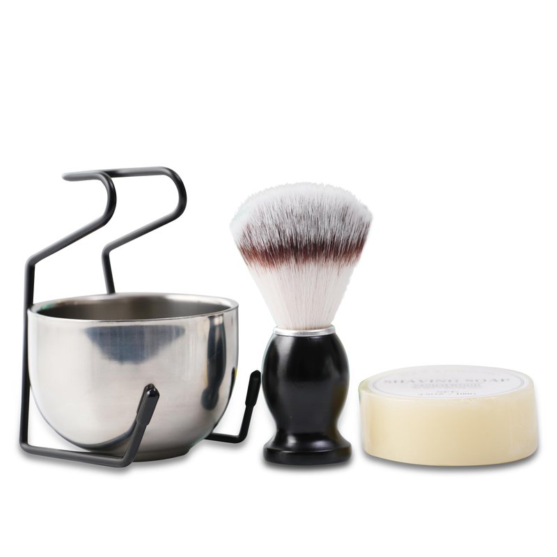 Shaving Brush Set for Men, 4pcs Shaving Set Includes Shaving Brush Shaving Soap, Steel Bowl and Razor Stand