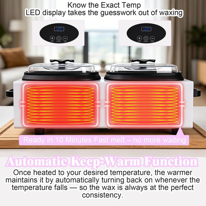 Beauty Star Digital Double Wax Warmer Machine - Hard Wax Pot Heater, Professional Kit with 2 Silicone Bowls, 40 Waxing Sticks & 4 Gloves for Hair Removal at Home, Salon or Spa for Women
