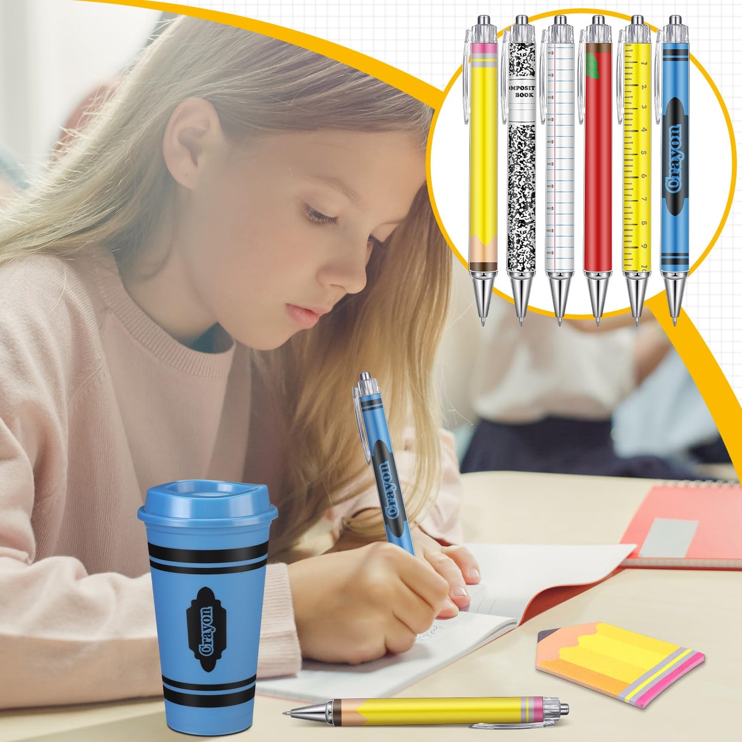 Honeydak 24 Set Back to School Teacher Gift Bulk Teachers Appreciation Gifts in Bulk Teacher Tumbler Cute Composition Notebook Sticky Note Ballpoint Pen for Mentor Lecturer Educator (16 oz,Classic)