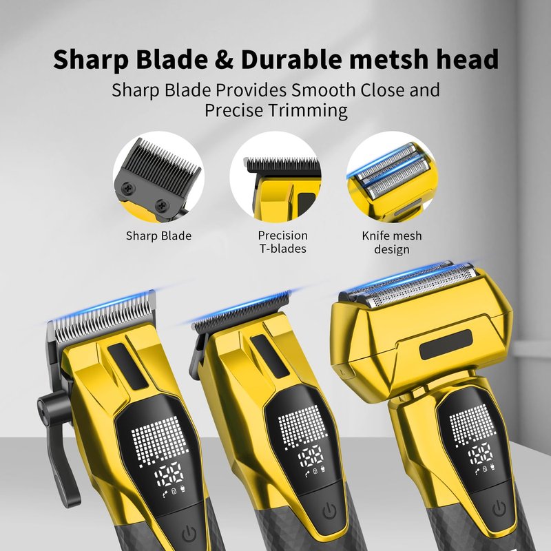 HIENA PRO Professional Cordless Hair Clippers for Men, Zero Gap Beard Trimmer & Foil Shaver Set, Rechargeable Barber Clipper Kit and Hair Cutting Set