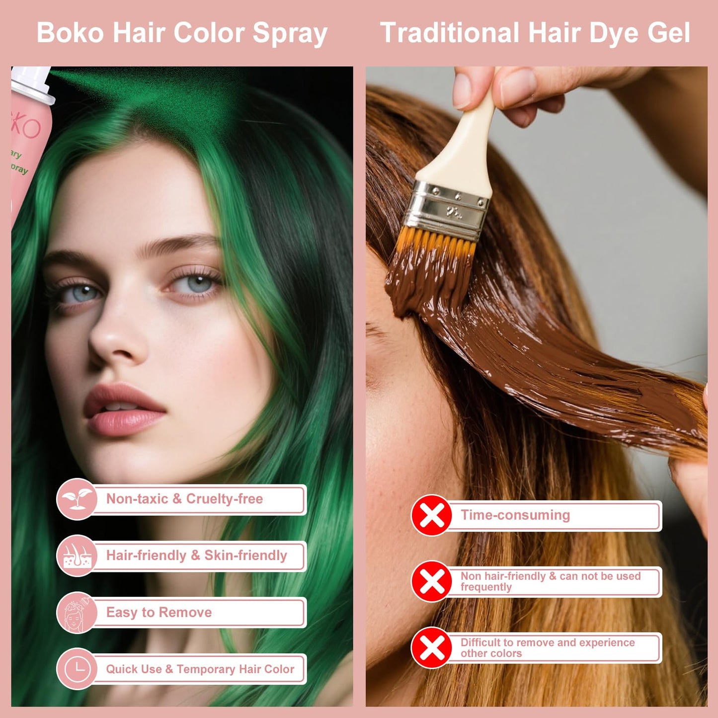 Boko Temporary Hair Color Spray, 150 ML Green Hair Dye