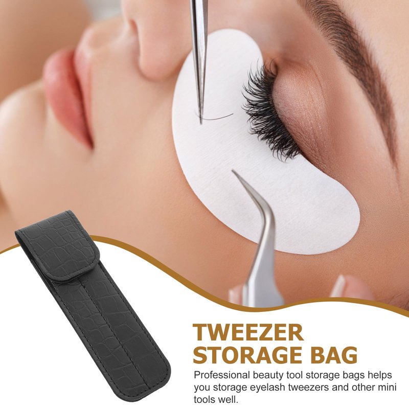 Frcolor Eyelash Tweezer Case Pu Pouch Travel Holder for Lash Extension Tools Compact Protective Storage Bag for Tweezers and Mini Beauty Tools 5.51X1.65X0.43In