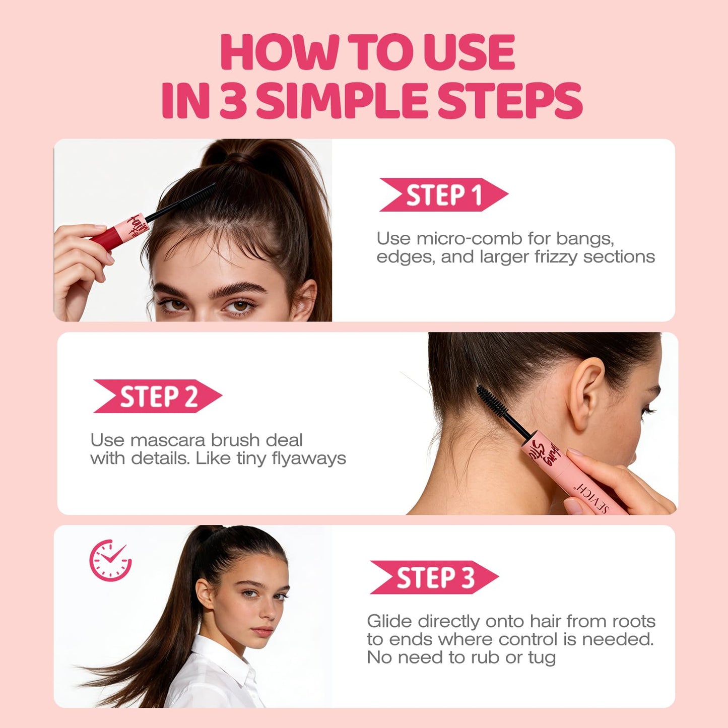 SEVICH Kids Hair Finishing Stick for Flyaways, 2-in-1 Dual Brush Edge Control & Frizz Tamer Wax Stick, Non-Greasy Hair Wax Stick for Woman & Girl Slicked Back Styles, Baby Hair & Edges, 0.47oz x 2