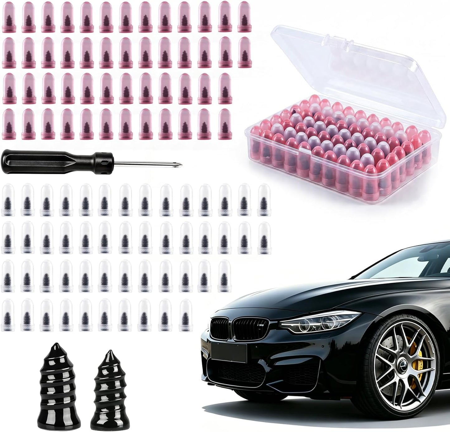 Tire Plug Repair Kit - 60 Pcs Professional Grade Screw Type with Screwdriver | Ideal for Cars, Trucks, Motorcycles & Bicycles