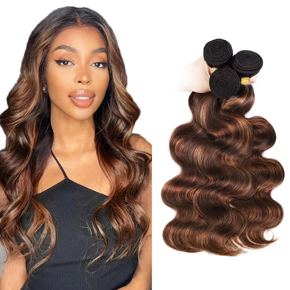 Ombre Human Hair Bundles 1b/30 Human Hair Bundles Highlight Brown Body Wave Bundle Ombre Brown Body Wave Bundle With Highlight Color 1BP430 LadrXadr 150g 22 24 26 inch