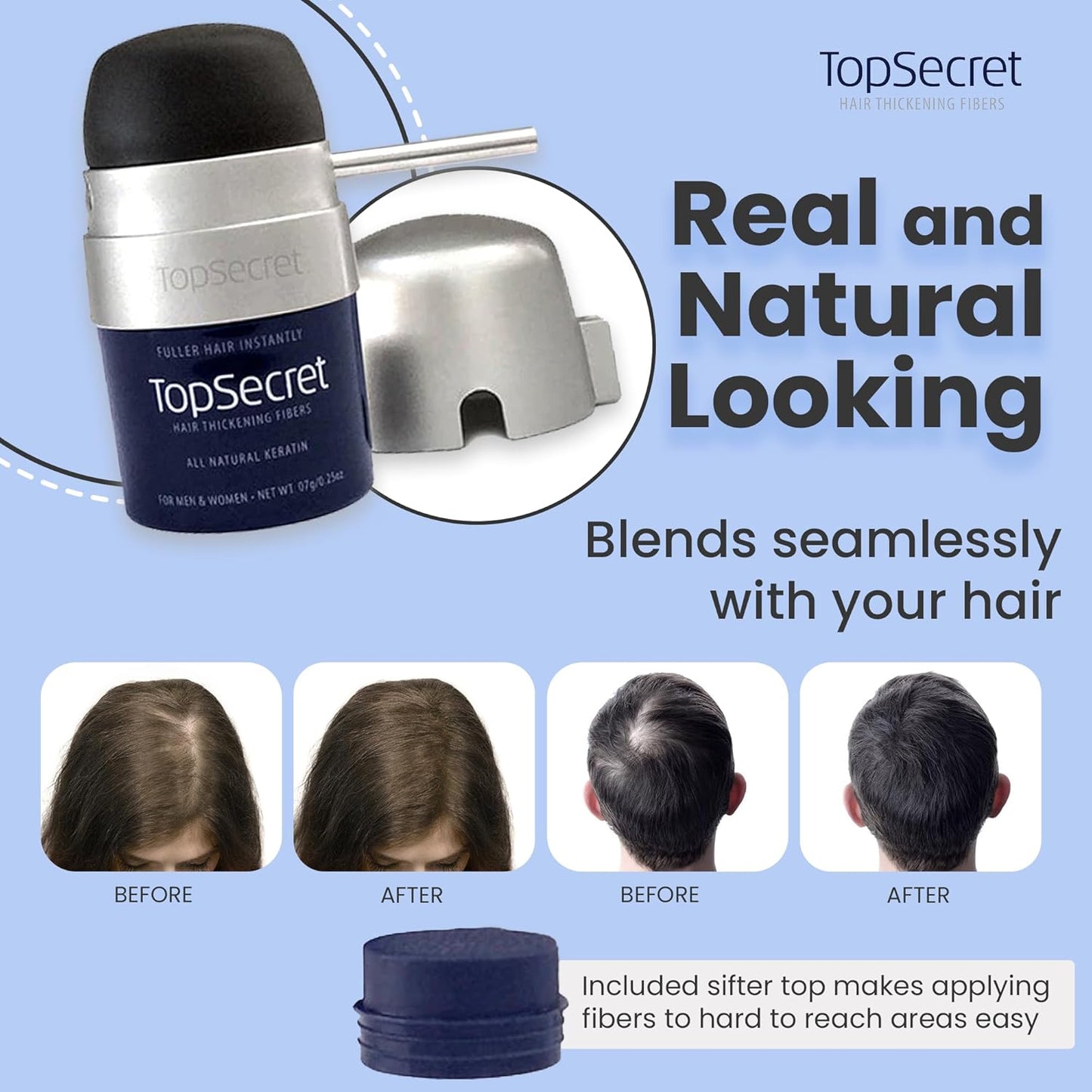 Hair Thickening Building Fibers - Natural & Undetectable Hair Filler for Men & Women | Weather-Resistant (Light Brown, Medium)