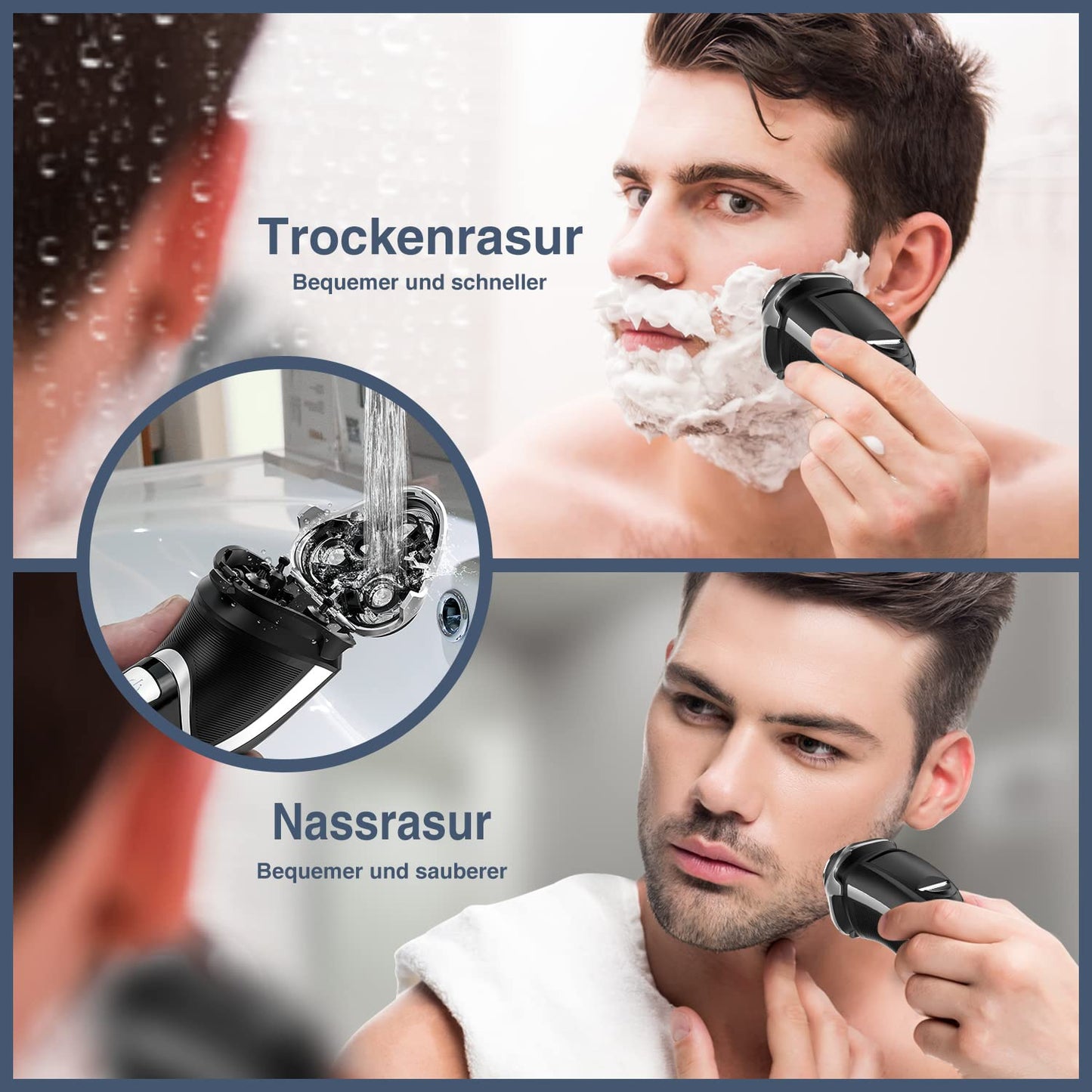 Electric Shaver Razor for Men, MAX-T Quick Rechargeable Wet Dry Rotary Shaver with Pop Up Trimmer and LED Display, IPX7 100% Waterproof (8101 with USB Cable)
