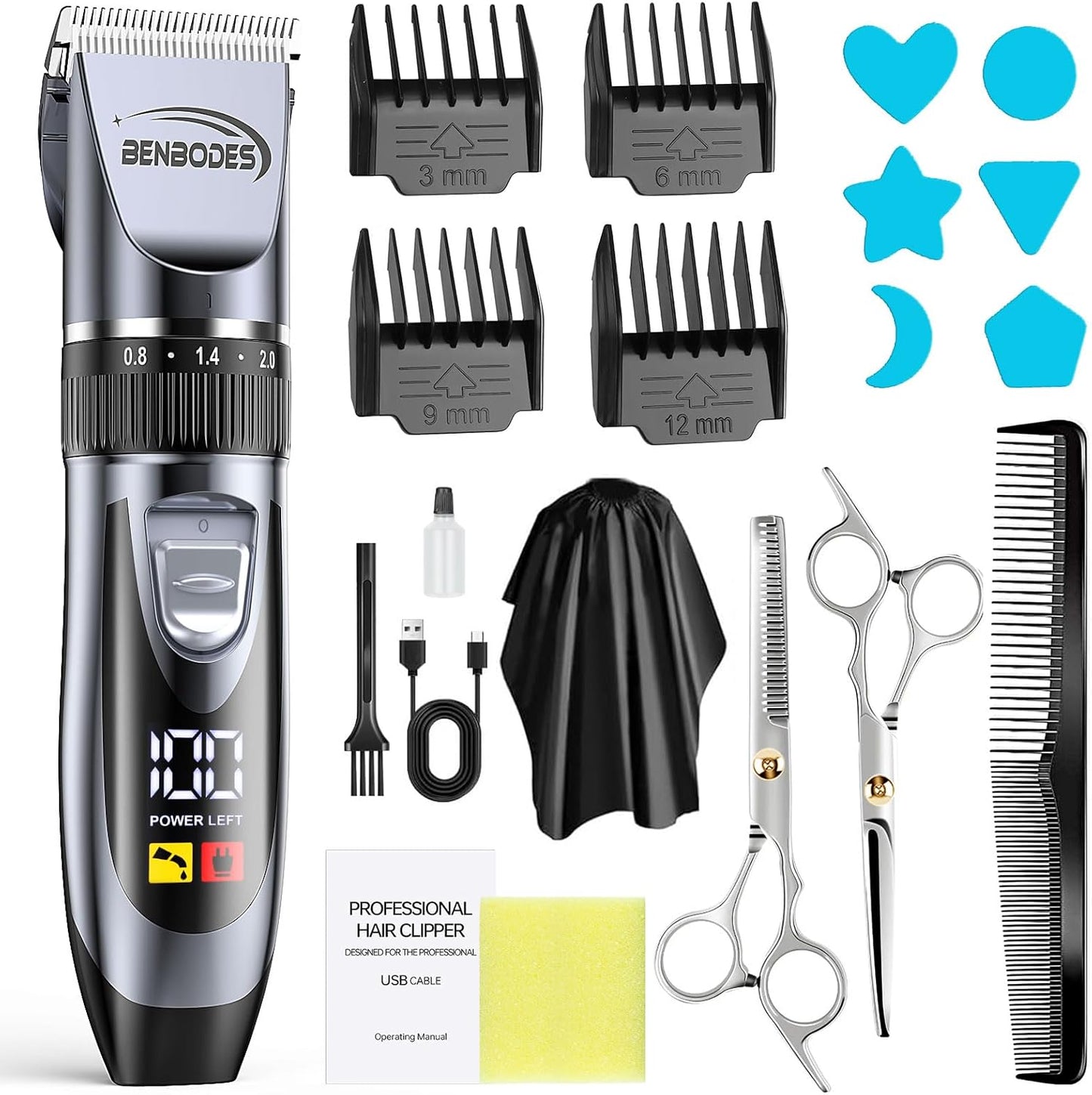Men's Hair Clippers & Beard Trimmer Grooming Kit - Cordless Rechargeable Hair Clipper with LED Display for Professional Haircuts | Home Grooming Gifts