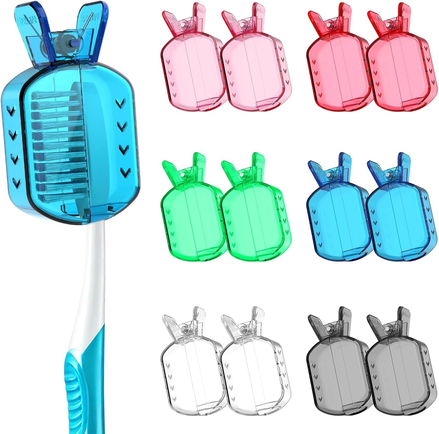 Toothbrush Covers - Clip-On Protector for Manual & Electric Brushes | 6 Count, Transparent