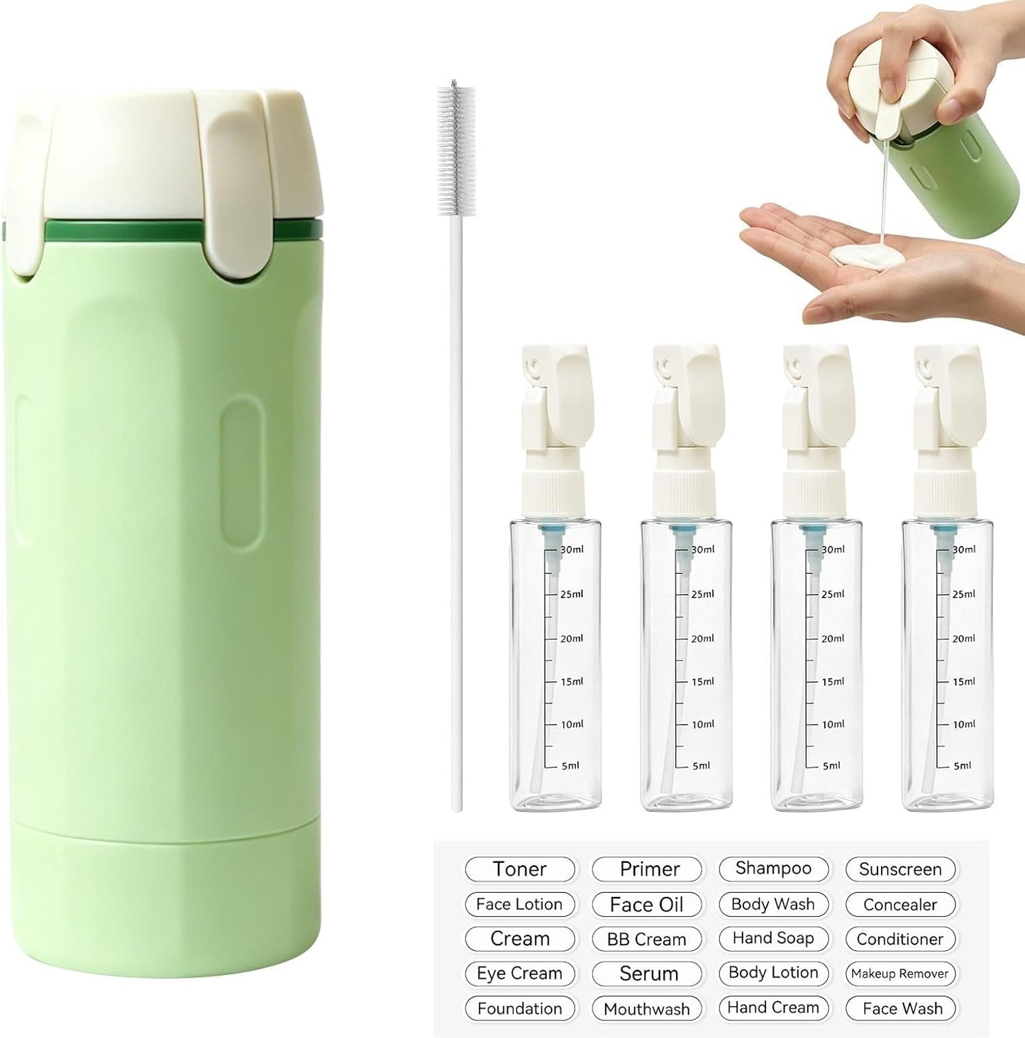 Travel Dispenser Bottles - 4 Pack 30ML Leak-Proof Toiletry Containers | Refillable Pump Bottles for Shampoo, Conditioner, Lotion