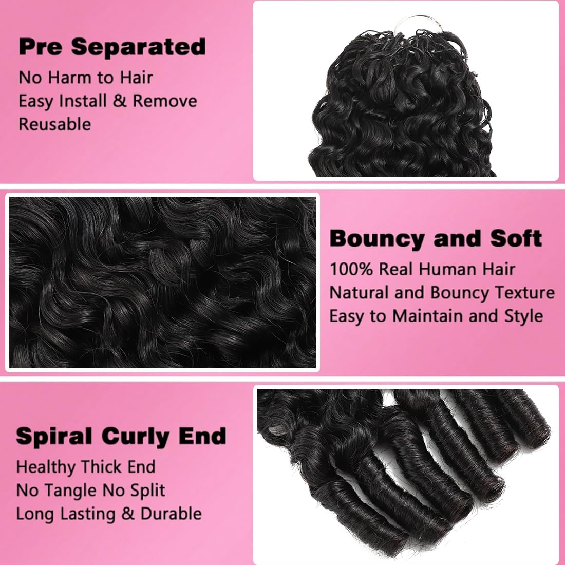 Human Crochet Hair for Black Women 16 Inch 60g Burmese Curly Human Hair Bundles Pre-Separated Miracle Knots Feather Crochet Human Hair Lightweight Reusable Hair Extensions 50 Strands Natural Black