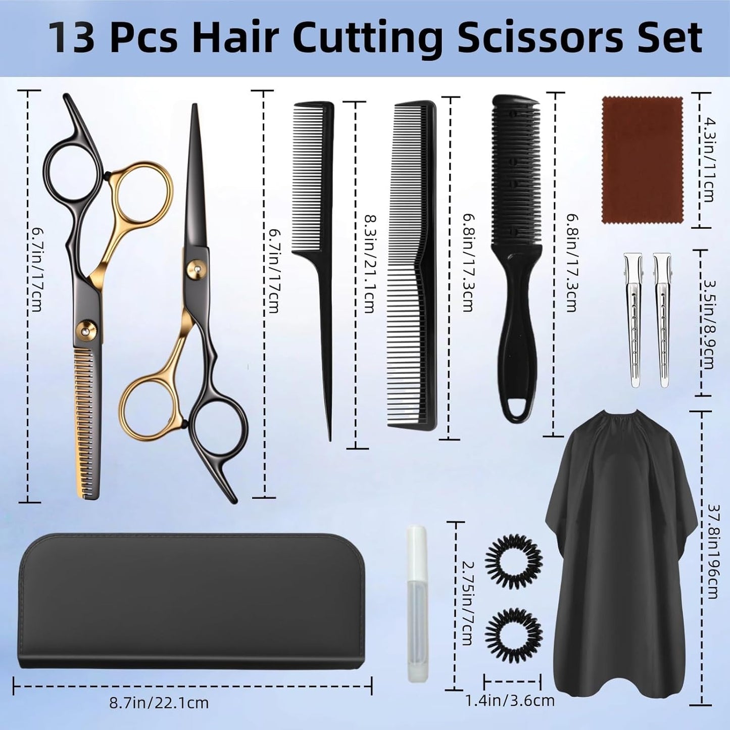 Professional Hair Cutting Scissors Kit - 13 PCS Shears Set for Men, Women & Kids | 6.5 Inches