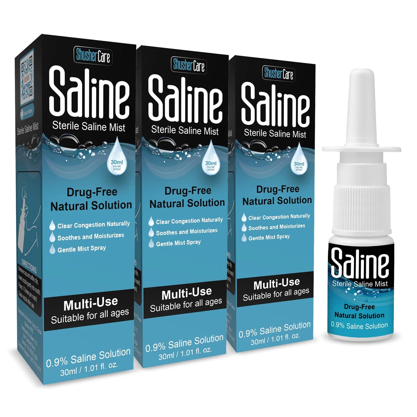 Saline Spray for Nose - Nasal Spray Saline Solution for Newborn, Baby & Adults, Salt Water Decongestant Mist for Stuffy Nose, Travel Friendly, Natural, 0.9% Saline - 30 ml (Pack of 3)