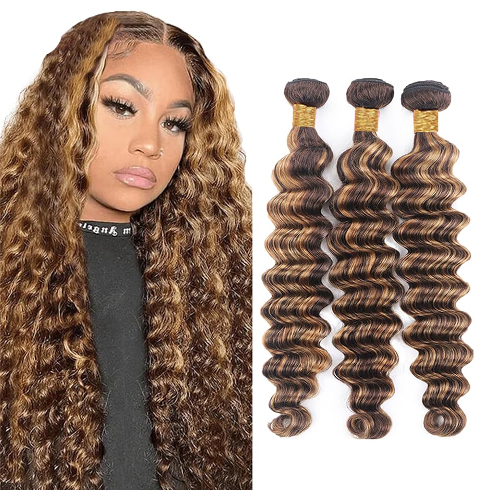 28 30 32 Inch P427 Human Hair Bundles Honey Blonde Deep Wave Bundle Color 27 Deep Wave 3 Bundles Brazilian Unprocessed Virgin Hair Extensions