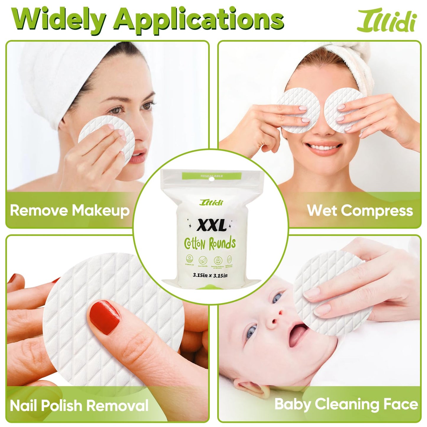 Extra Large Cotton Rounds, 3.15 inches Diameter,(120 Count),100% Pure Cotton Pads, Soft and Lint-Free for Makeup Removal and Face Cleansing