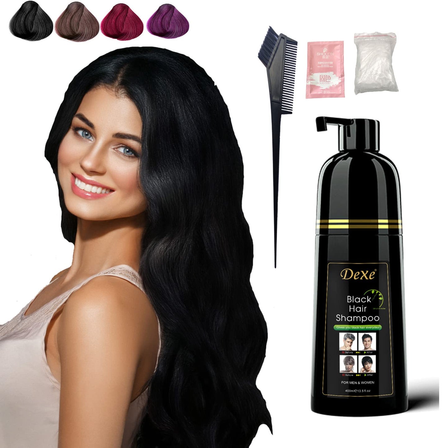 YIZHONG Black Hair Dye Shampoo Permanent, Natural Black