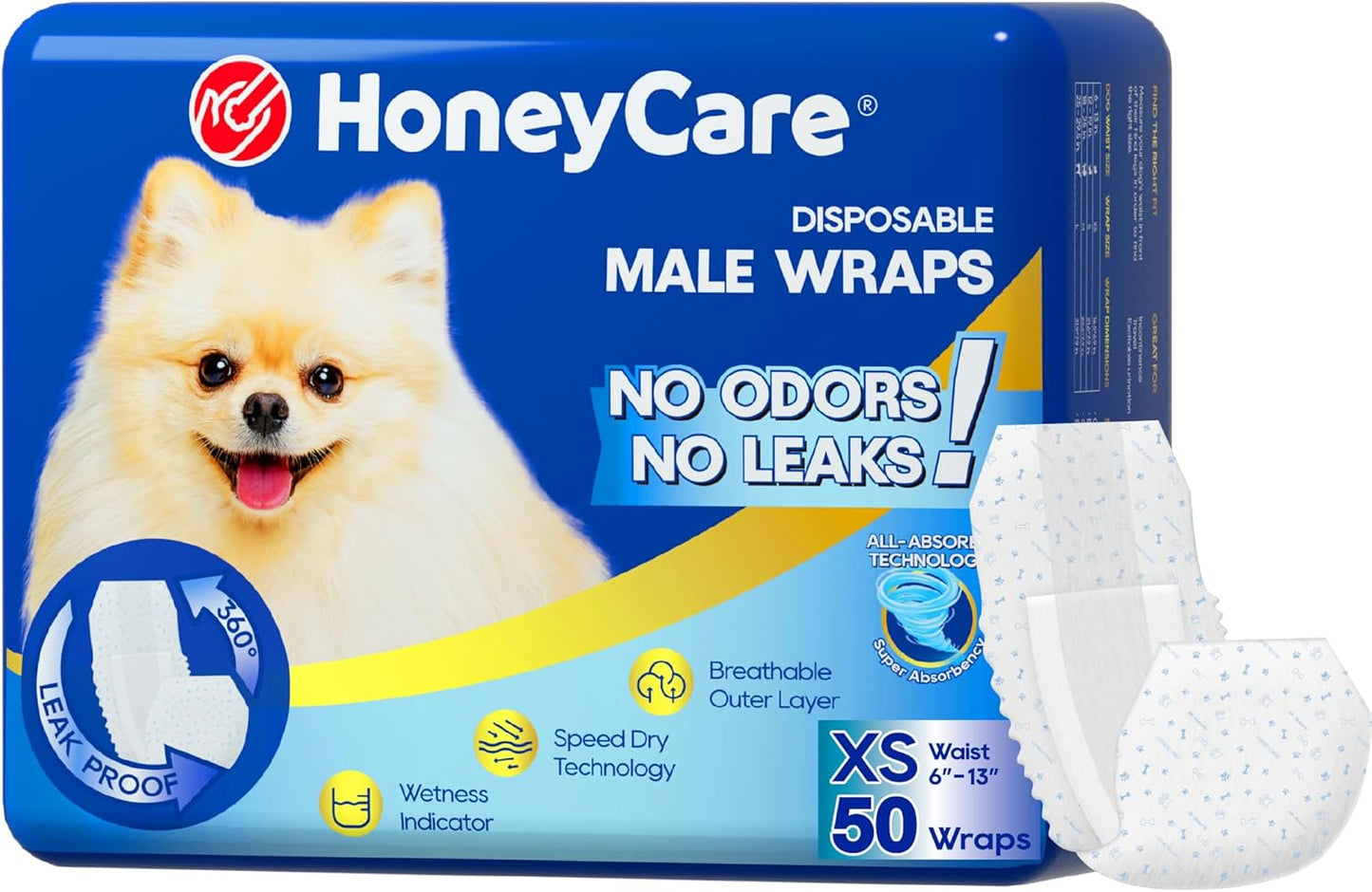 All-Absorb Male Dog Wraps - 50 Count, Small Size | Leak-Proof & Comfortable