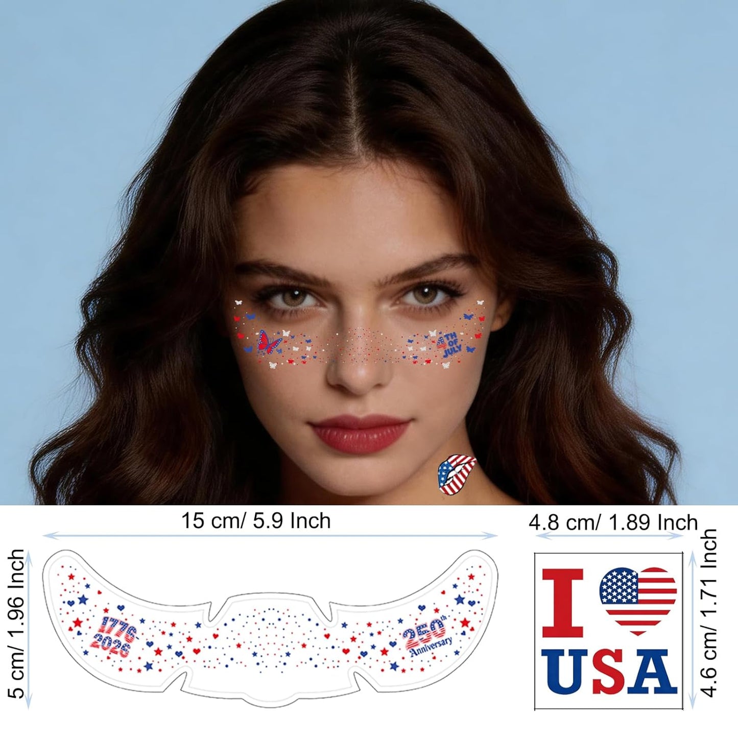 4th of July Glitter Freckles Face Tattoos - Patriotic Temporary Tattoo Stickers | 6 Pcs & 50 Pcs Set for Adults & Kids