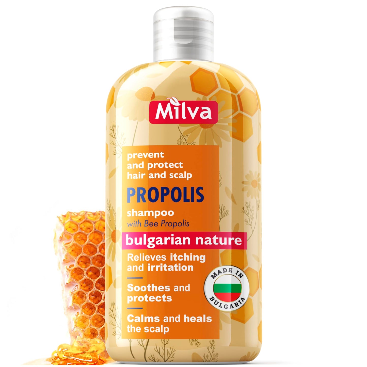 Milva Itchy Scalp Shampoo with Propolis - 6.7 Fl Oz Honey Bee Propolis Shampoo - Itchy Scalp Treatment & Anti Dandruff - Strengthens, Prevents Breakage & Protects Hair - Made in Bulgaria - 200ml