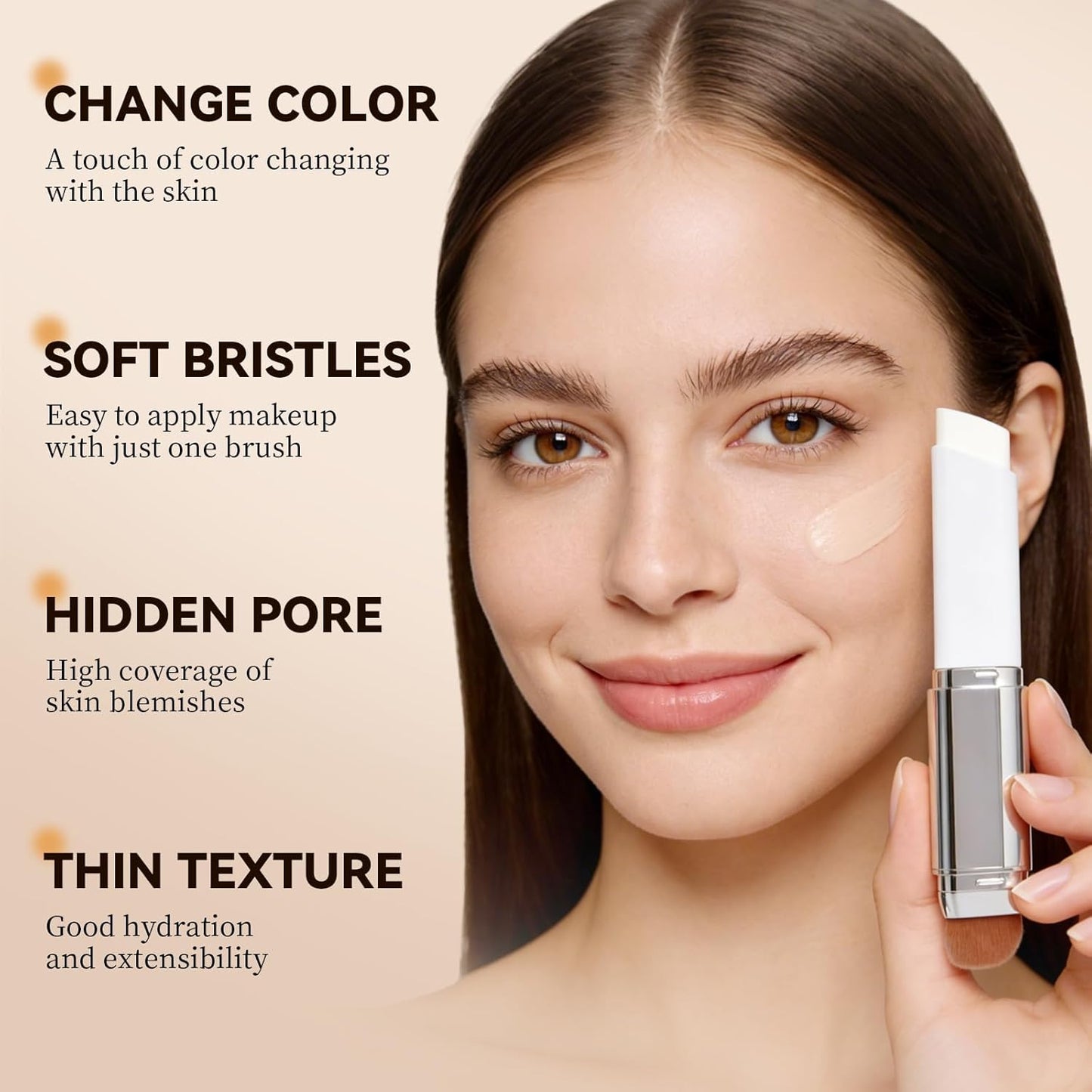 Color Changing Foundation Stick - 2-in-1 White & Natural | Includes Brush, Ideal for Mature Skin