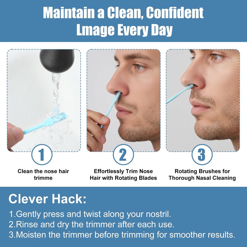 12 Pcs 2-in-1 Nasal Hair Cutter Nose Hair Trimmer Double Sided Nose Knife 360° Rotating Manual Nasal Hairs Cutter Portable Nostril Hairs Remover Tool Sticks Soft Cleaning Brush for Men Women Travel