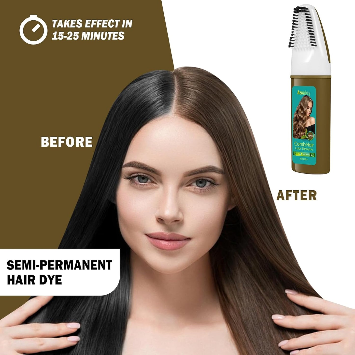 Brown Hair Dye Shampoo for Women - Permanent Gray Coverage | Herbal Plant-Based Formula