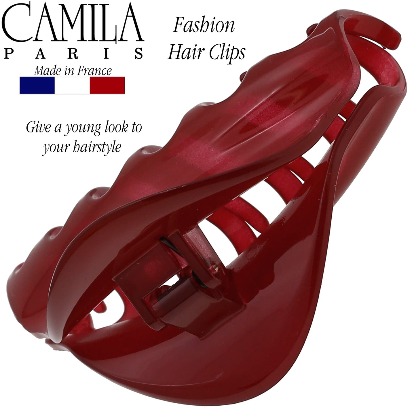 Camila Paris CP2529 French Hair Claw Clip for Women, Red Jaw Clip for Thick Long Curly Wavy Hair, Girls Hair Claw Clips, Strong Hold No Slip Grip, Made in France