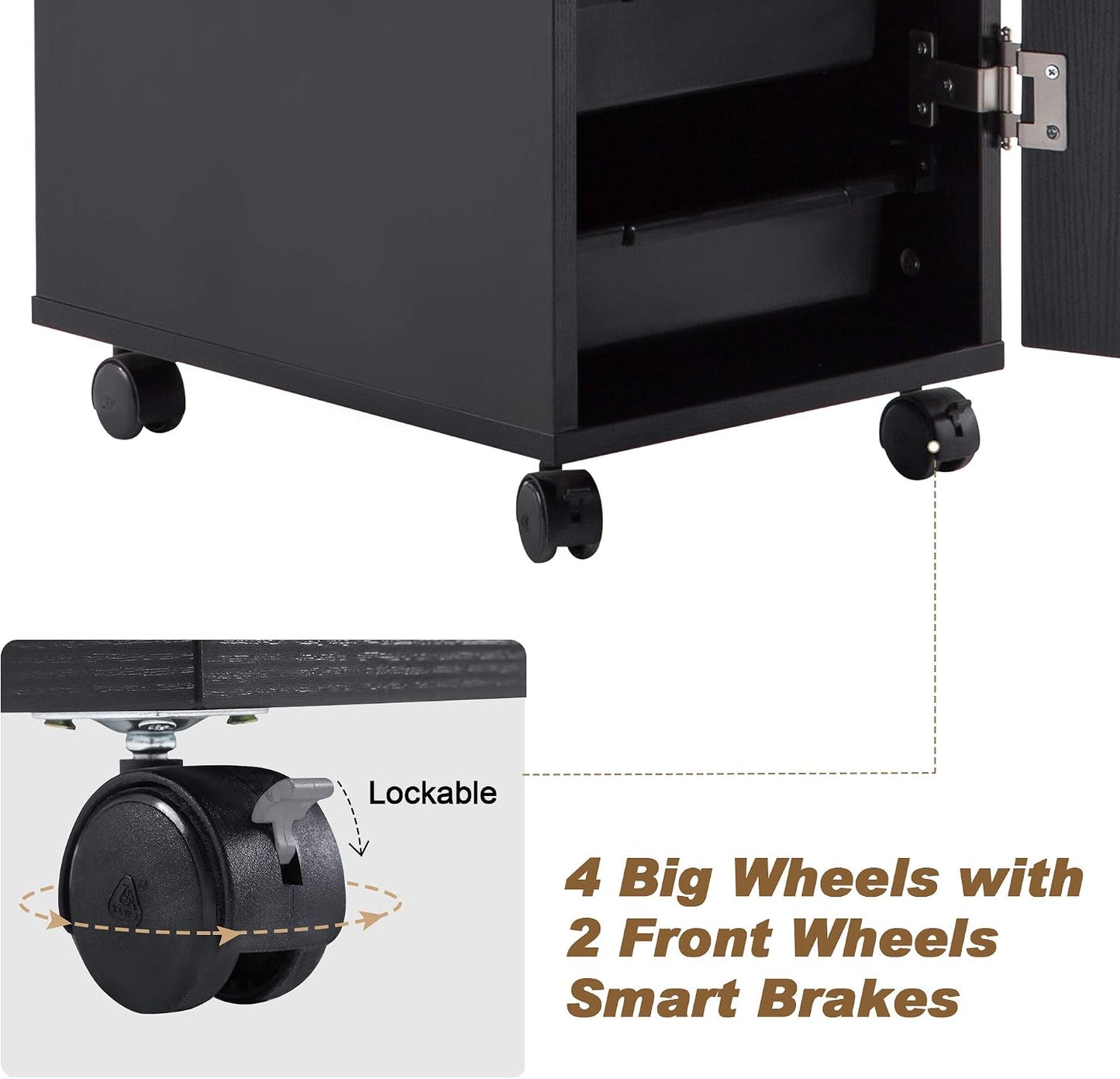 Salon Trolley Storage Cart - Hair Dryer Holder with Lockable Rolling Wheels | Black