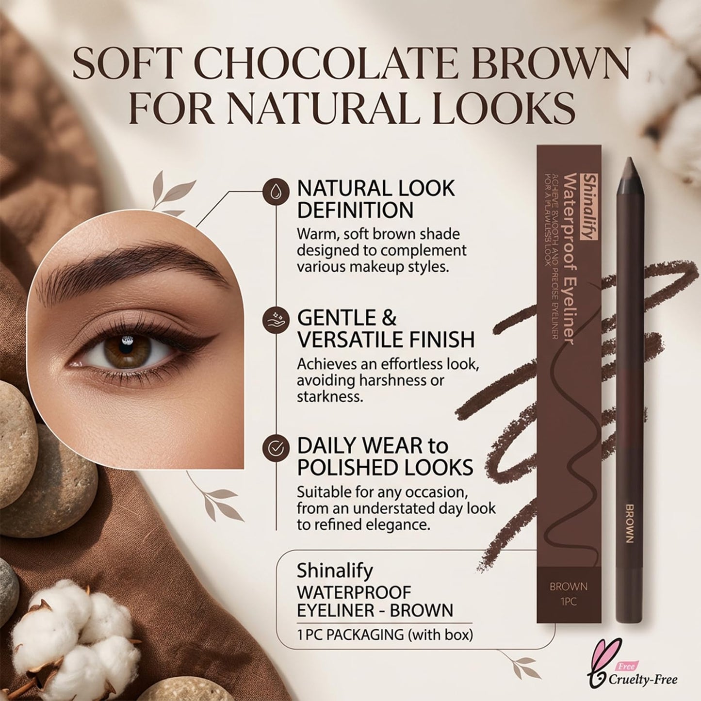 Shinalify Eyeliner, Long-Lasting & Waterproof, 2-in-1 Eyeshadow Liner Stick, Smooth Application for Natural Eye Makeup Look (Chocolate)