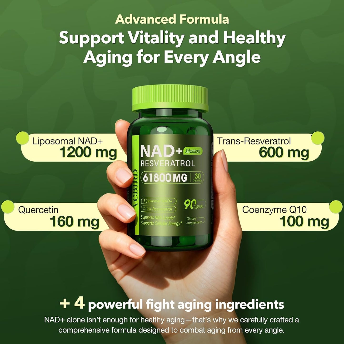 NAD Resveratrol Supplement 1200mg - Liposomal NAD+ for Energy & Healthy Aging | 90 Capsules