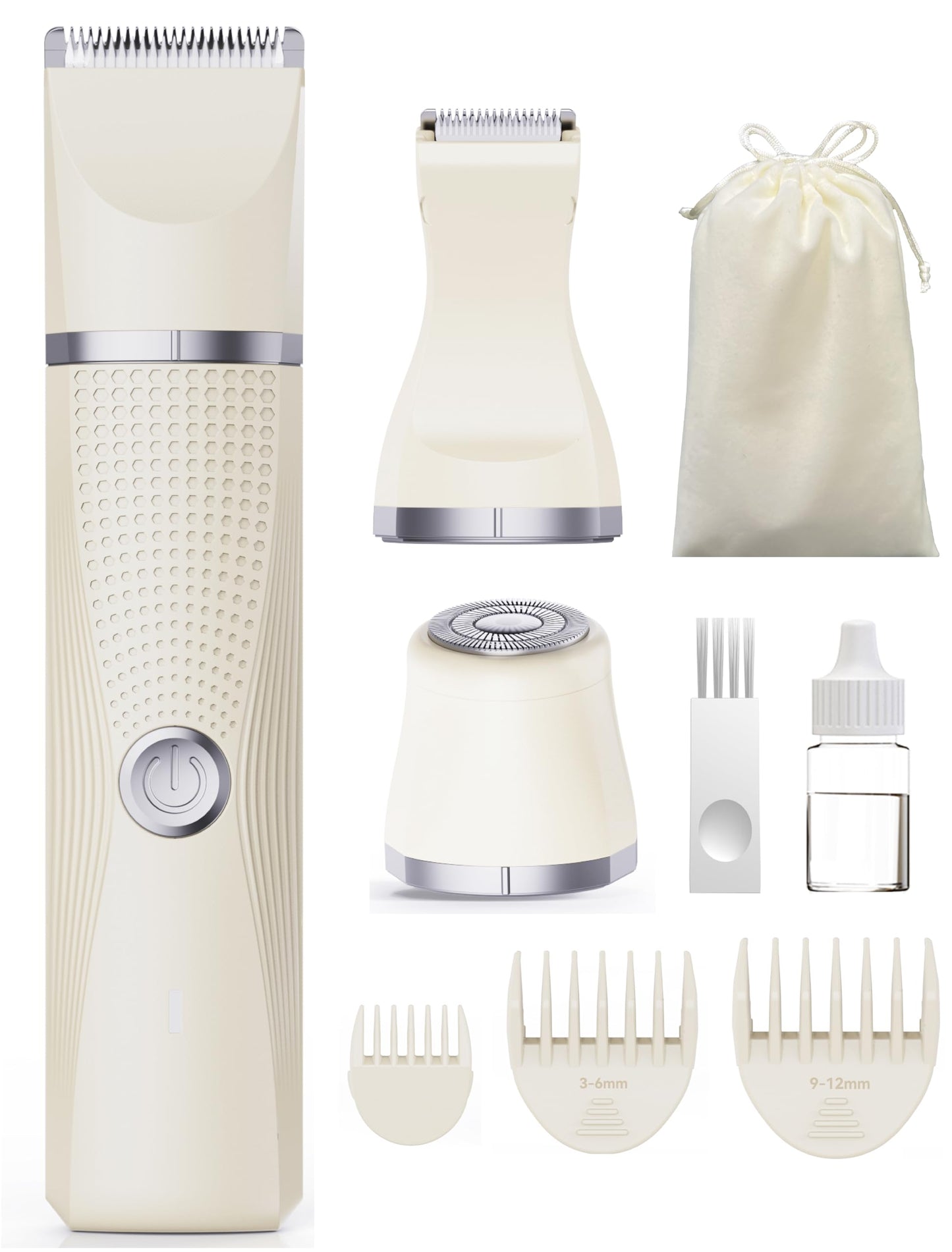 Unibono Pubic Hair Trimmer Women - Waterproof Bikini Trimmer, Rechargeable 3-in-1 Electric Razor, Personal Trimmer Groomer for Body Hair, Cordless Lady Shaver for Legs, Underarms, Face (Cream,LY)