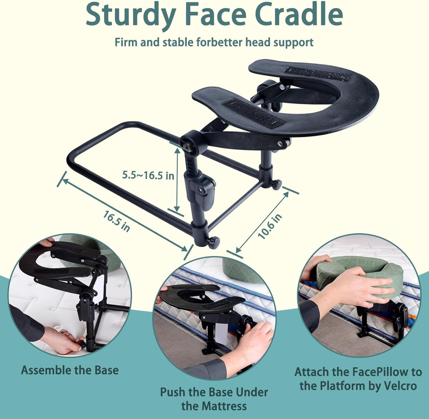 Adjustable Massage Headrest Pillow - Face Down Support for Eye Surgery | Portable Cradle (Black, 6-17 IN)