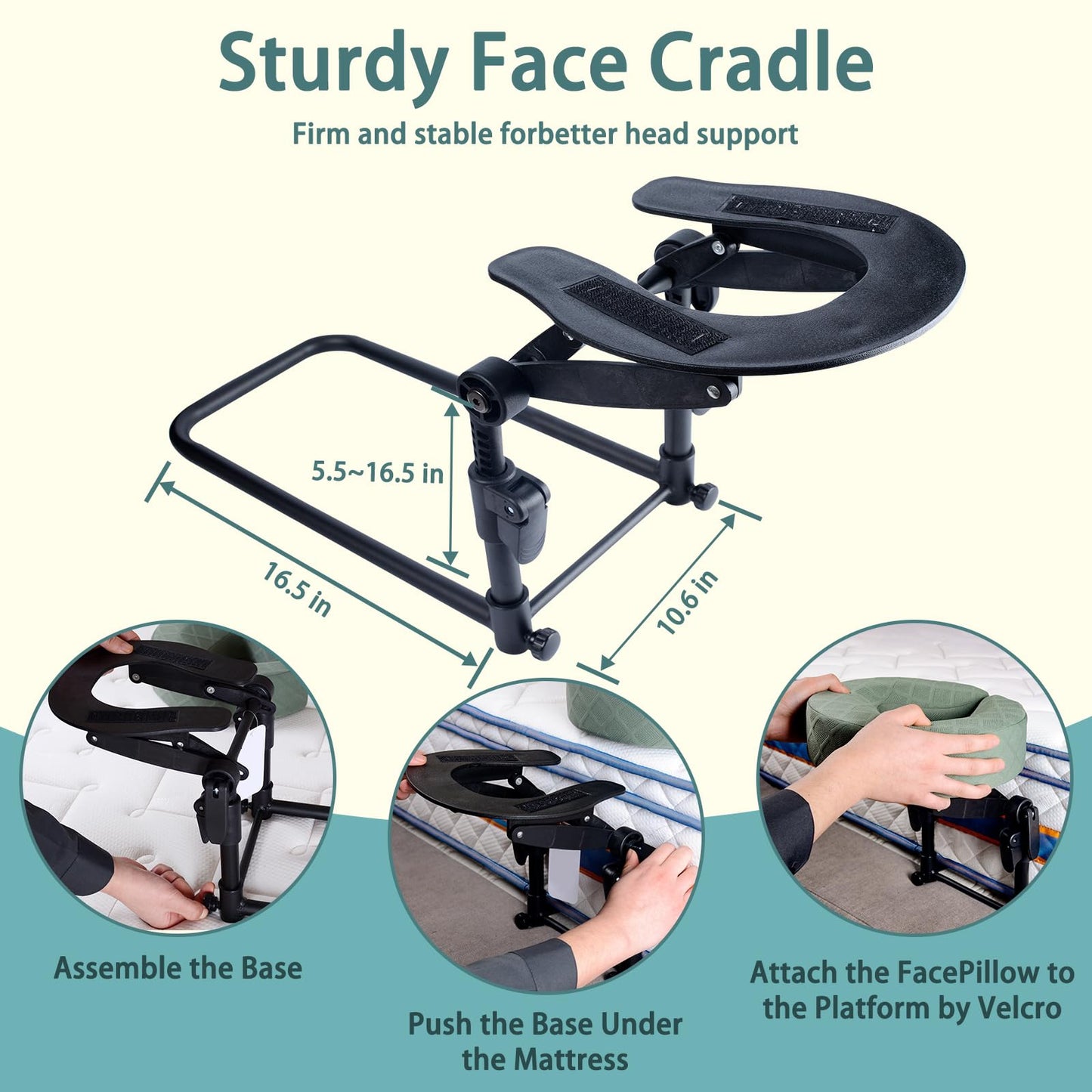 Veuverig Massage Headrest for Bed,Adjustable Face Down Pillow After Eye Surgery Vitrectomy,Massage Head Rest for Bed At Home Mattress,Portable Massage Pillow Face Cradle (Black,6-17IN)