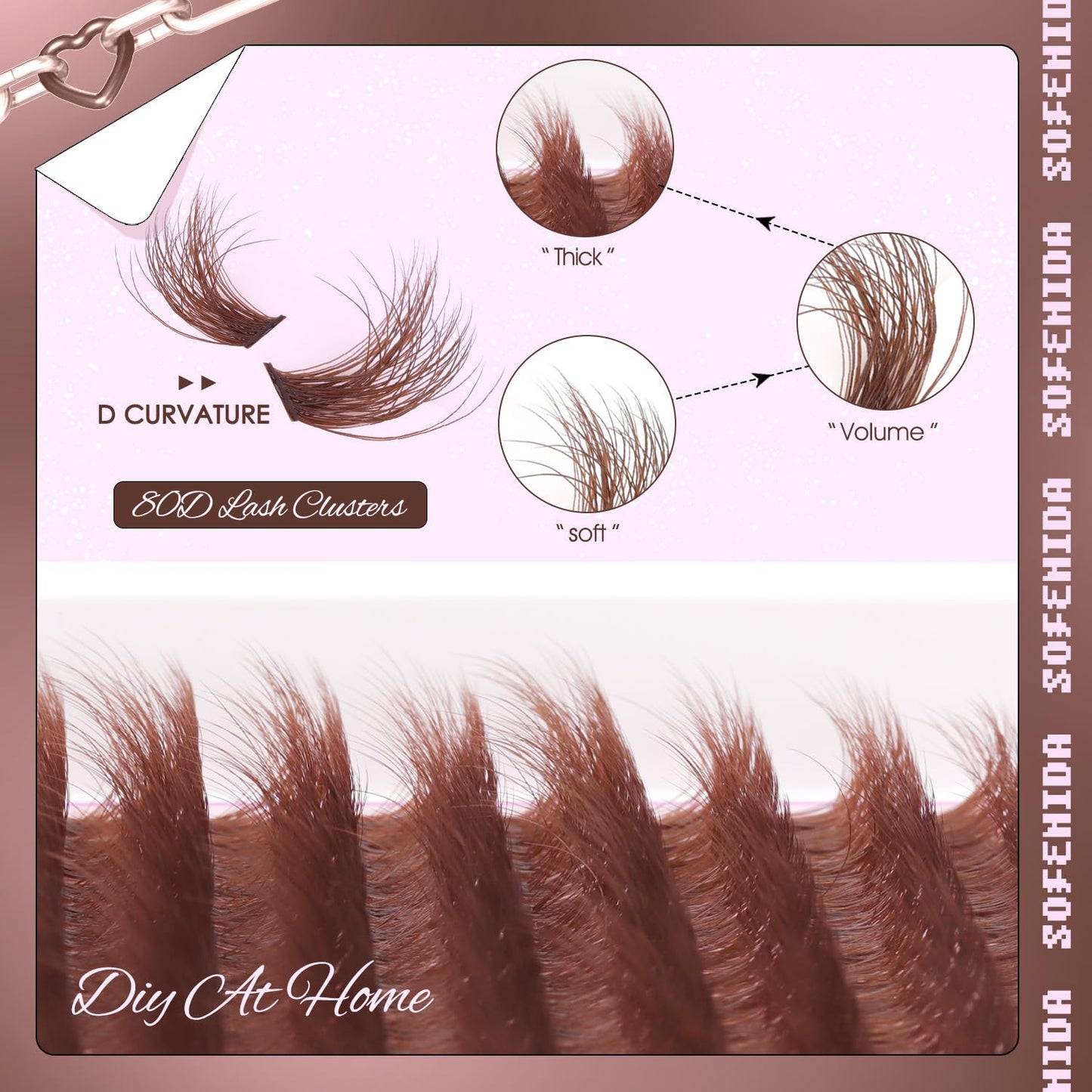 SOFENIDA Brown Lash Clusters Dark Brown 80D Individual Cluster Lashes 10-18mm Volume Eyelash Extension Cluster Eyelash Extensions 3D Thick Lash Clusters Wispy Lashes Clusters(Brown 80D-10-18MIX)