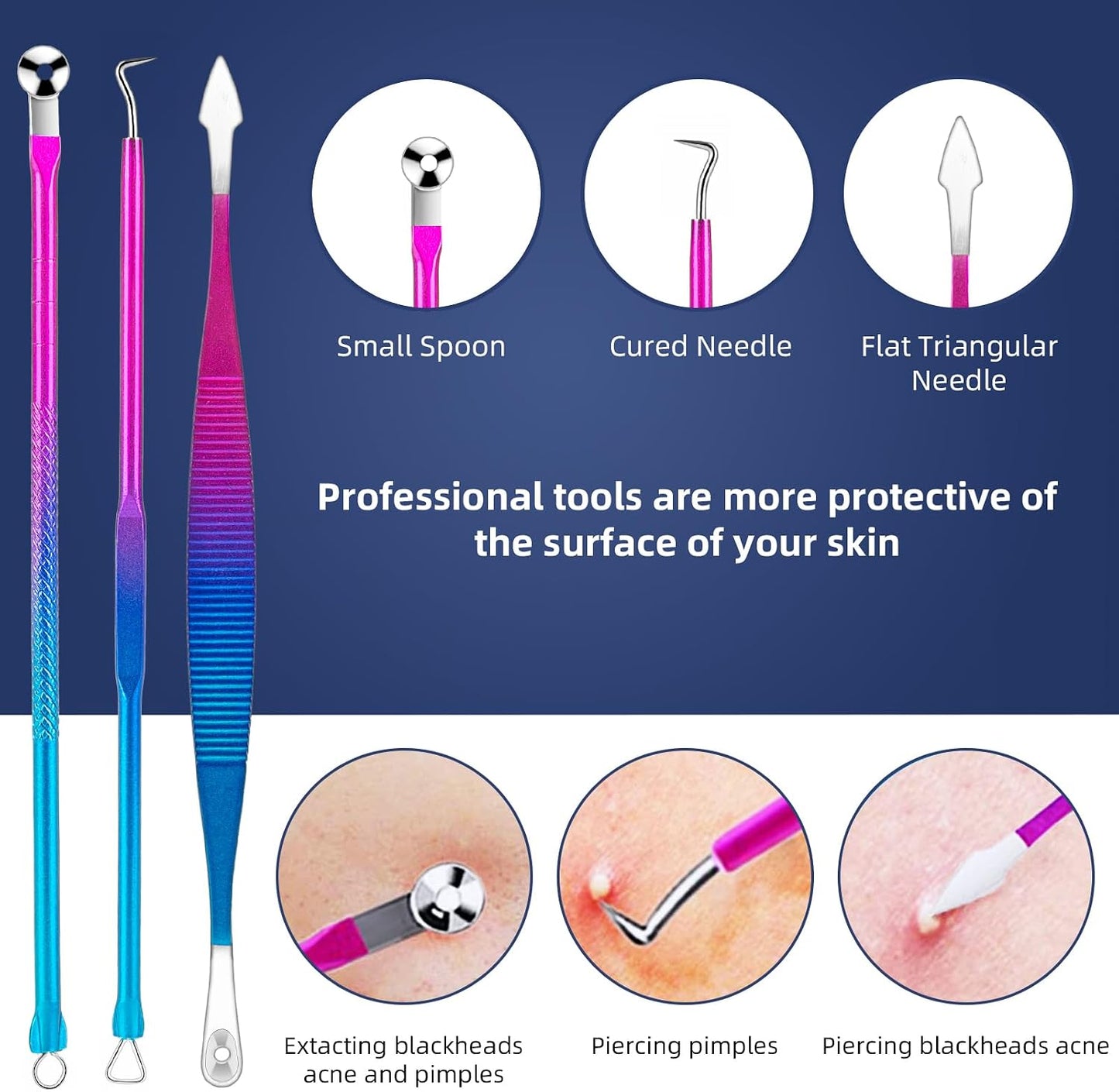 Pimple Popper Tool Kit - 10-Piece Blackhead Remover Set with Metal Case for Easy Comedone Extraction | Colorful