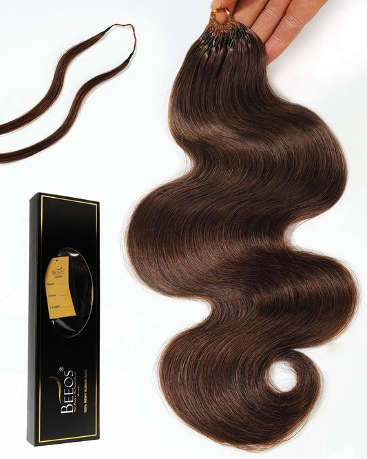 BEEOS Body Wave Crochet Human Hair #4 Brown, Pre-Separated Knotless Feather Crochet Hair for Black Women, Reusable Invisible String 40g 18 Inch