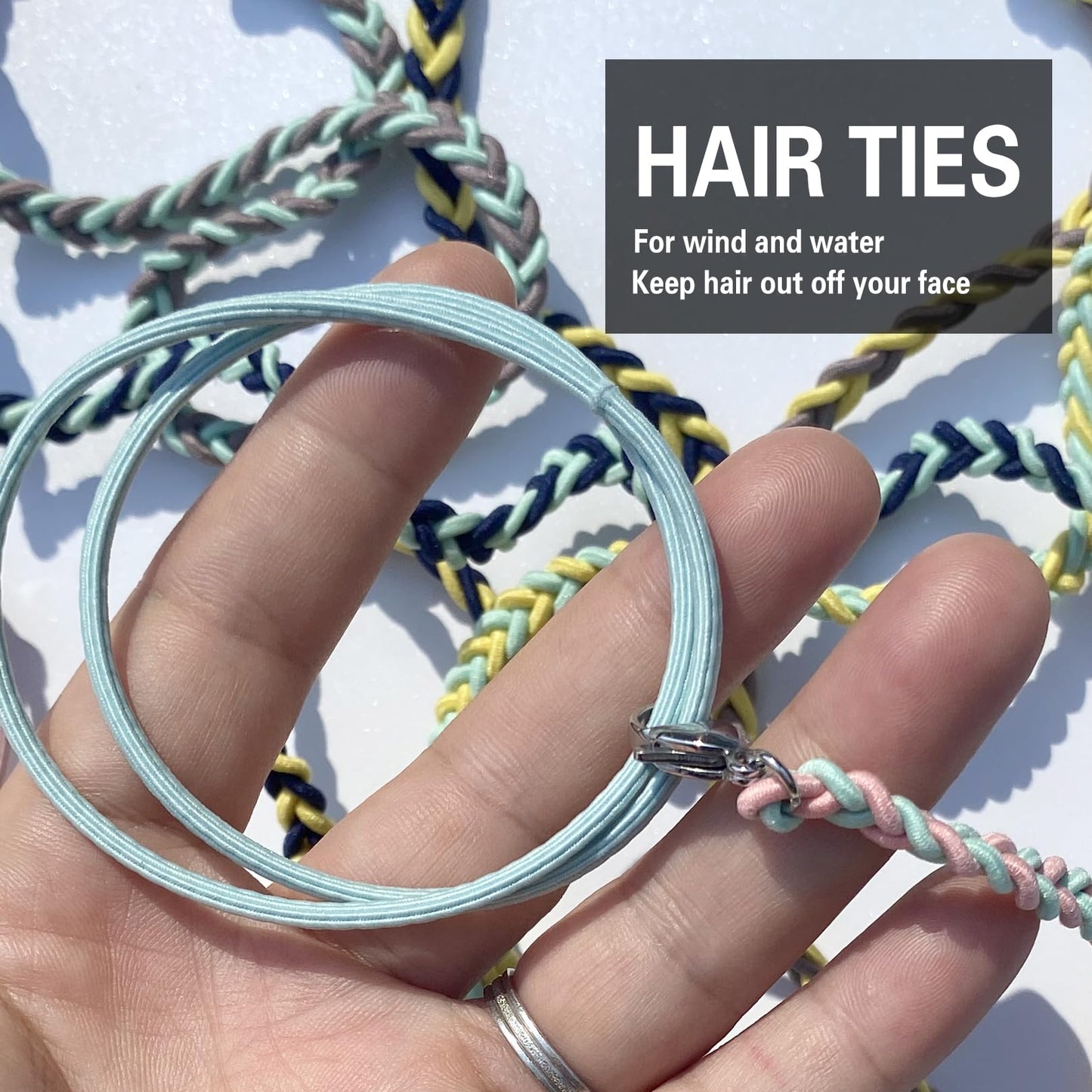 Hair Ties for Thick Hair, 25" Elastic No Tangle Spiral Hair Ties Damage-Free Ponytail Holders for Thick Long Hair Motorcycle Hair Accessories for Sports- Bike Riding Swim Skiing- Aqua+Pink