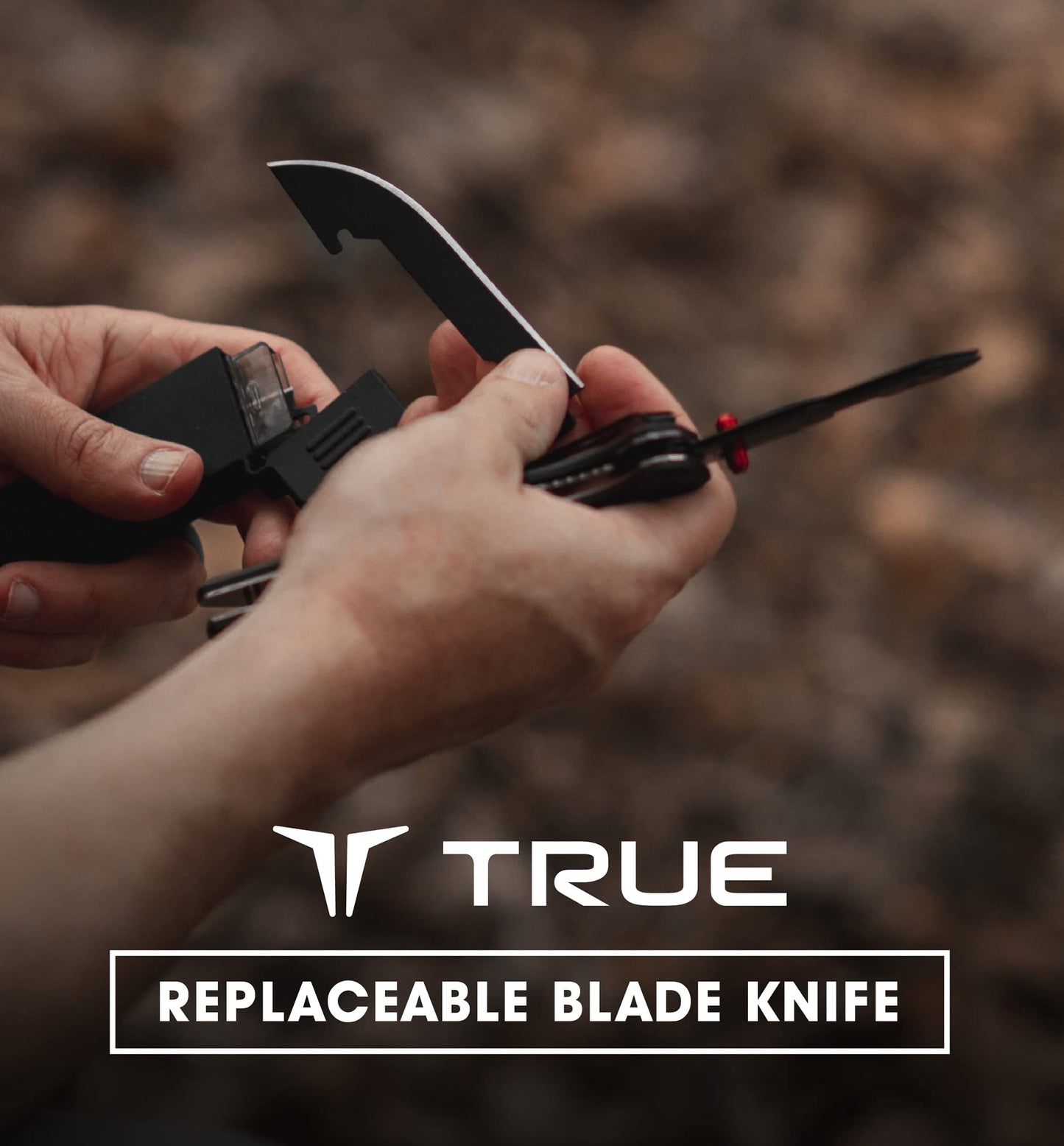 TRUE Replaceable Blade Knife | Pocket Knife with Drop Point Black Oxide Blade, 3CR13 Stainless Steel, 2-Step Replaceable Blade System