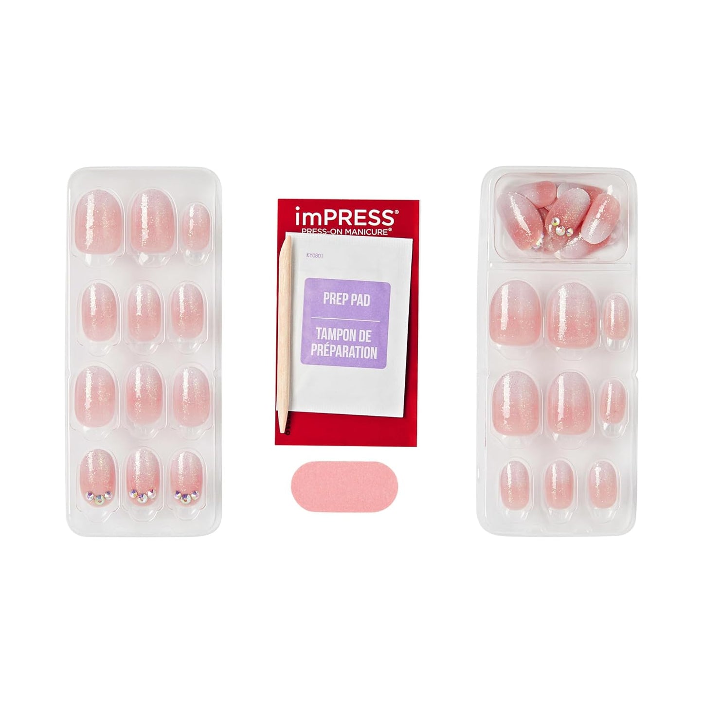 Kiss Impress No Glue Mani Press-On Nails - 'Even Better' Pink Oval Shape | Short Size, 30 Nails & Accessories