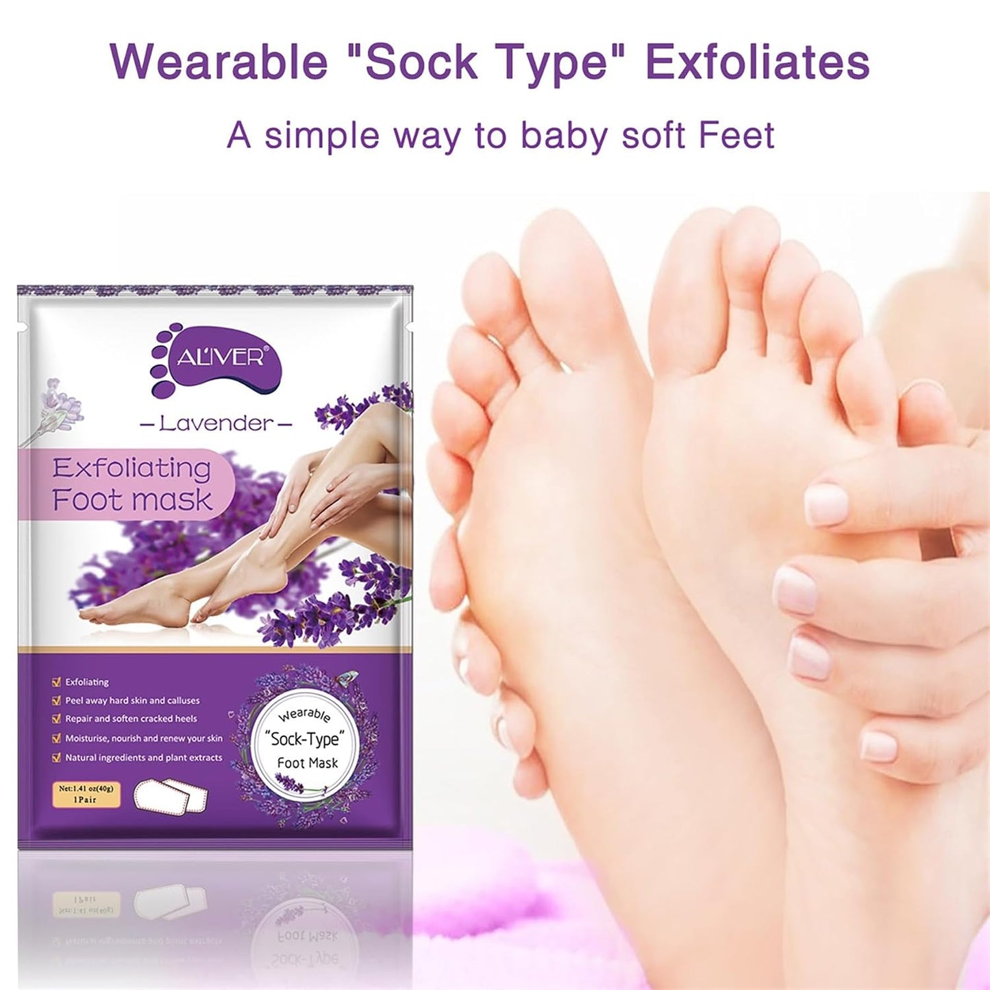 Aliver Foot Peel Mask - Exfoliating Callus Remover for Baby Soft Feet | 3 Pack, Lavender Scent