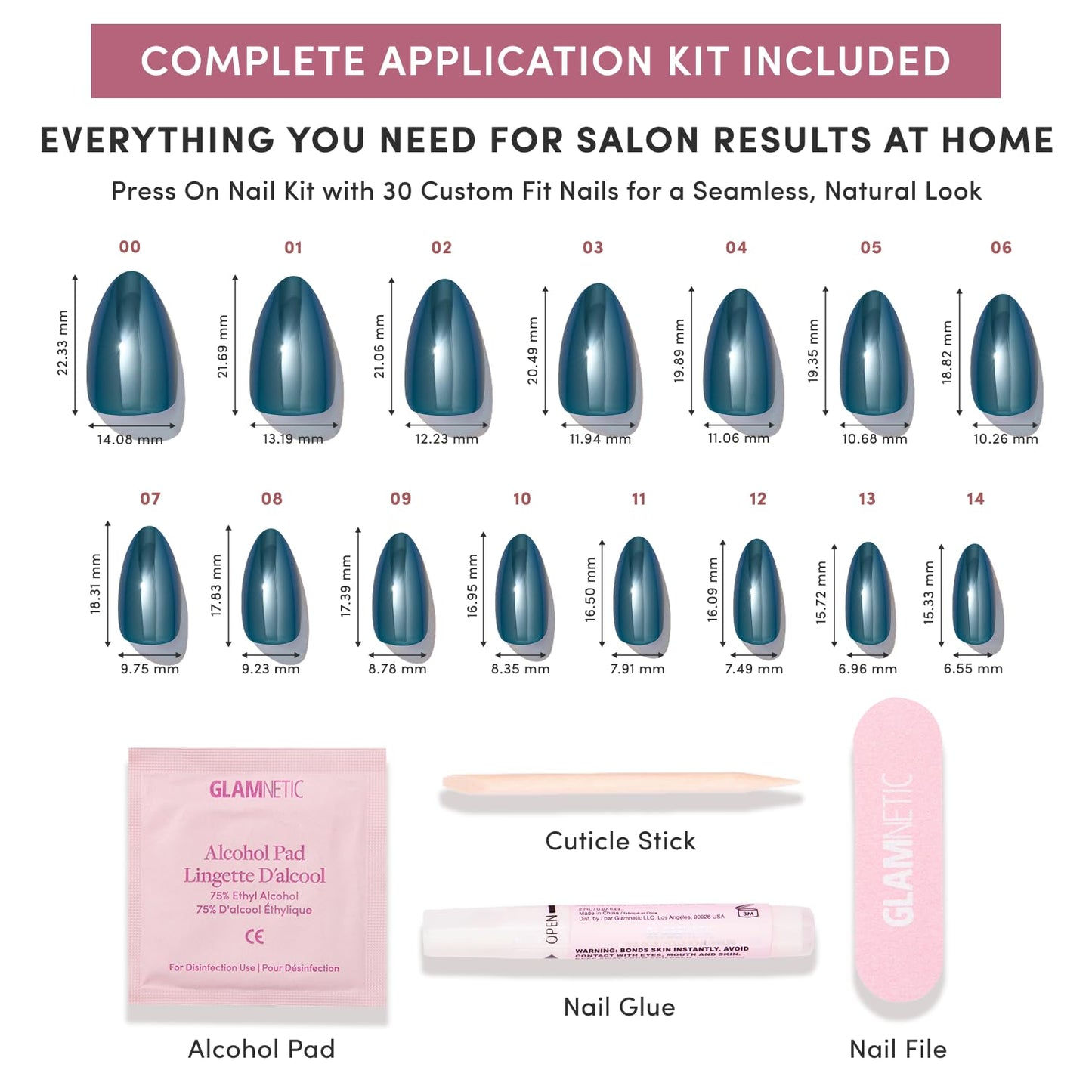 Glamnetic Press On Nails - Green Short Almond Fake Nails with Reflective Glaze | 30 Nail Kit in Midnight Teal, 15 Sizes Available