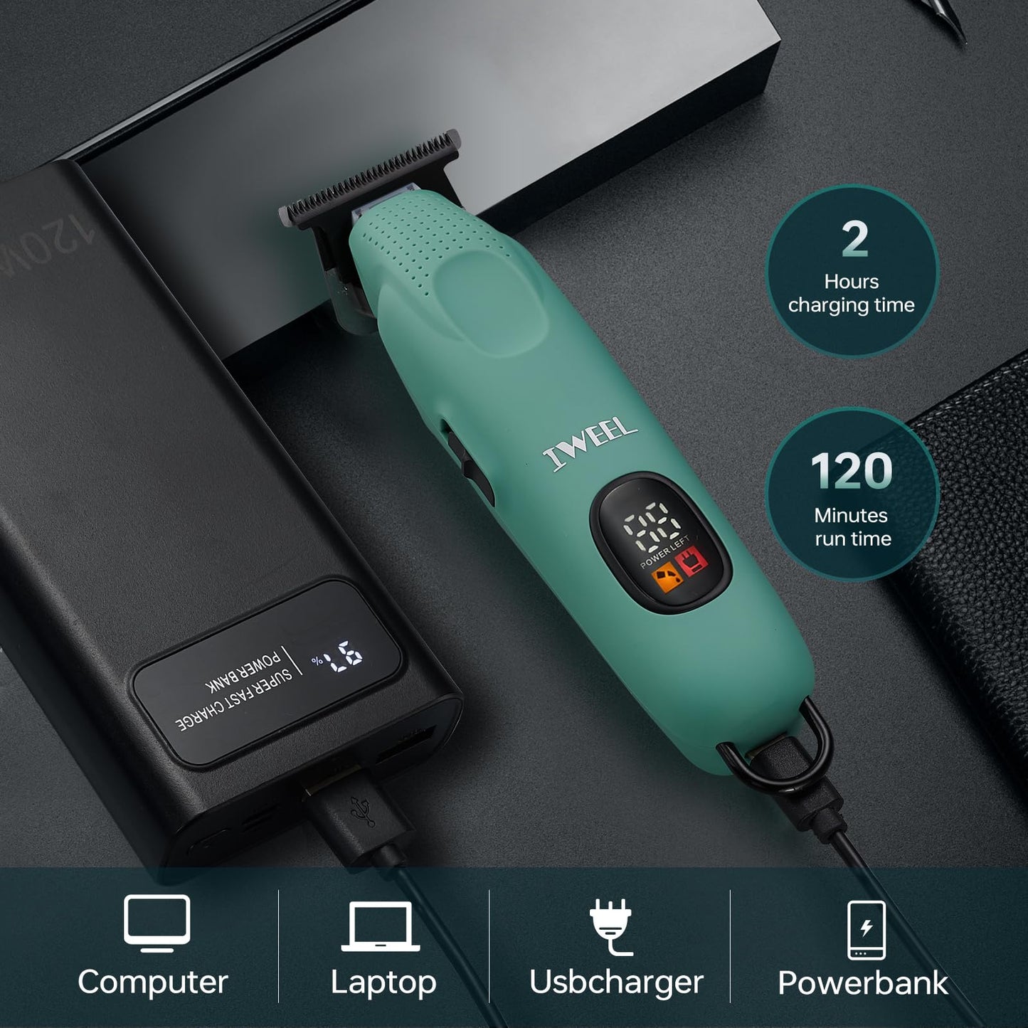 IWEEL Beard Trimmer for Men Professional Hair Trimmer for Men Hair Clippers Eletric Razor Shavers Zero Gapped T Blade Edgers Liners Cordless Rechargeable Mustache Grooming Kit for Body
