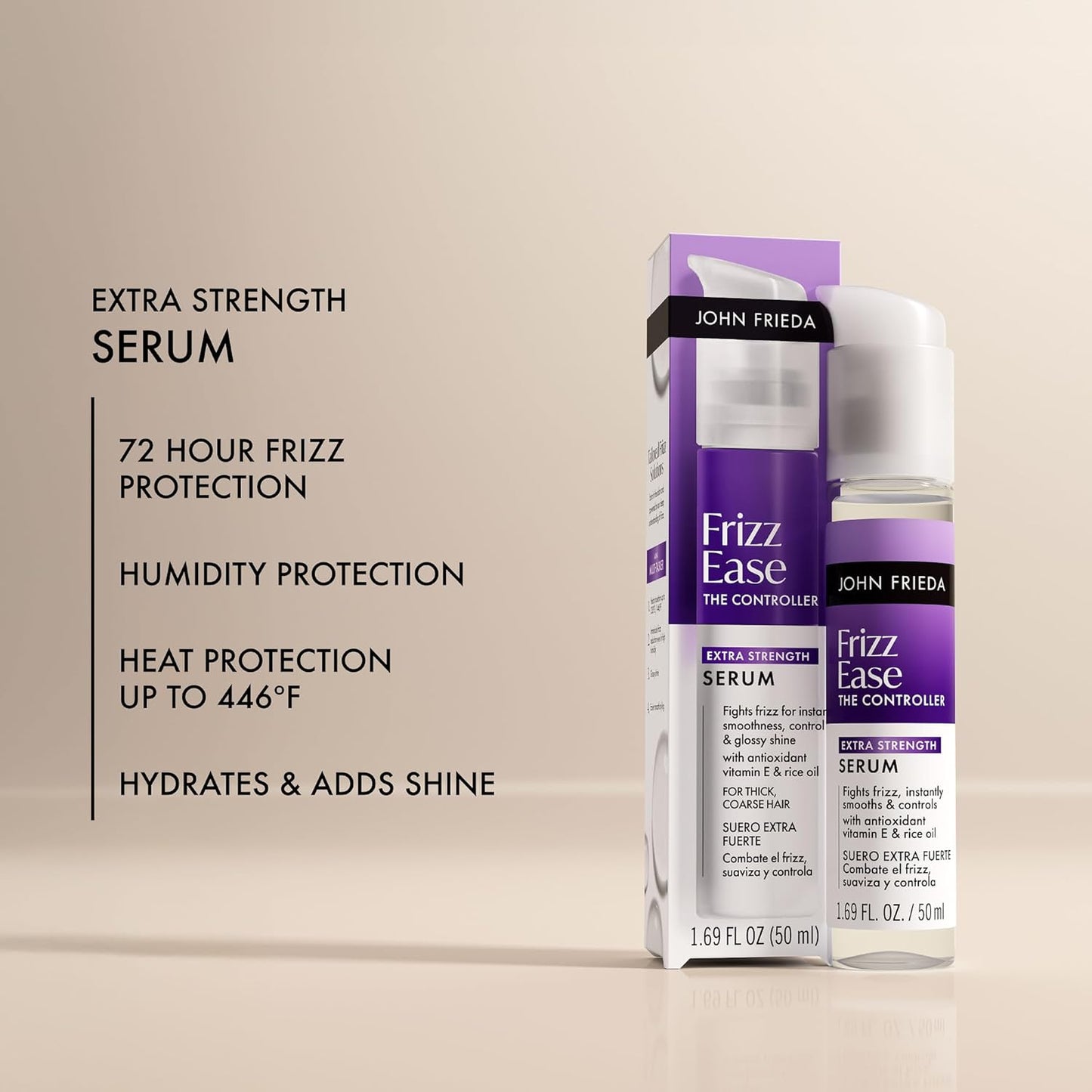 John Frieda Frizz Ease Extra Strength Hair Serum - Anti-Frizz Smoothing with Argan & Coconut Oil | 1.69 fl oz, Pack of 2