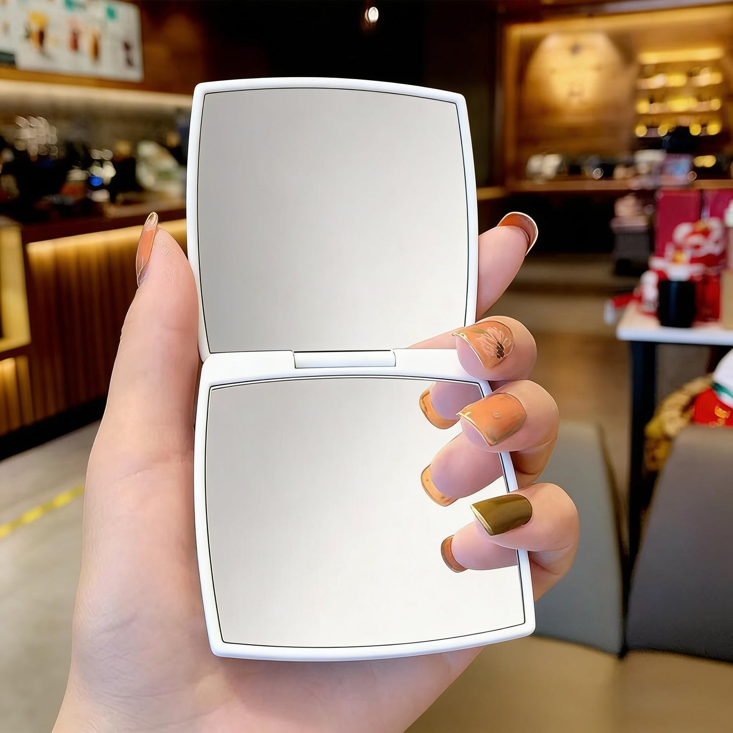 EUTECH High-Grade Fashion Compact Cosmetic Mirror, Elegant Compact Purses Makeup Mirror, Small Compact Mirror 2 x 1 Magnification, Square, Perfect for Purses - Travel (White)