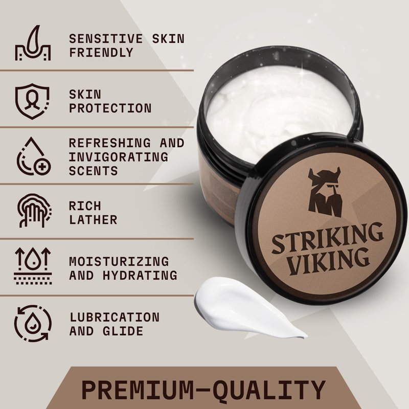 Striking Viking Men's Shave Cream for Men - 5.3 Oz, Pack of 1, Sandalwood - Sensitive Skin Shaving Cream - Rich Shaving Lather & Smooth Razor Glide - Travel-Ready