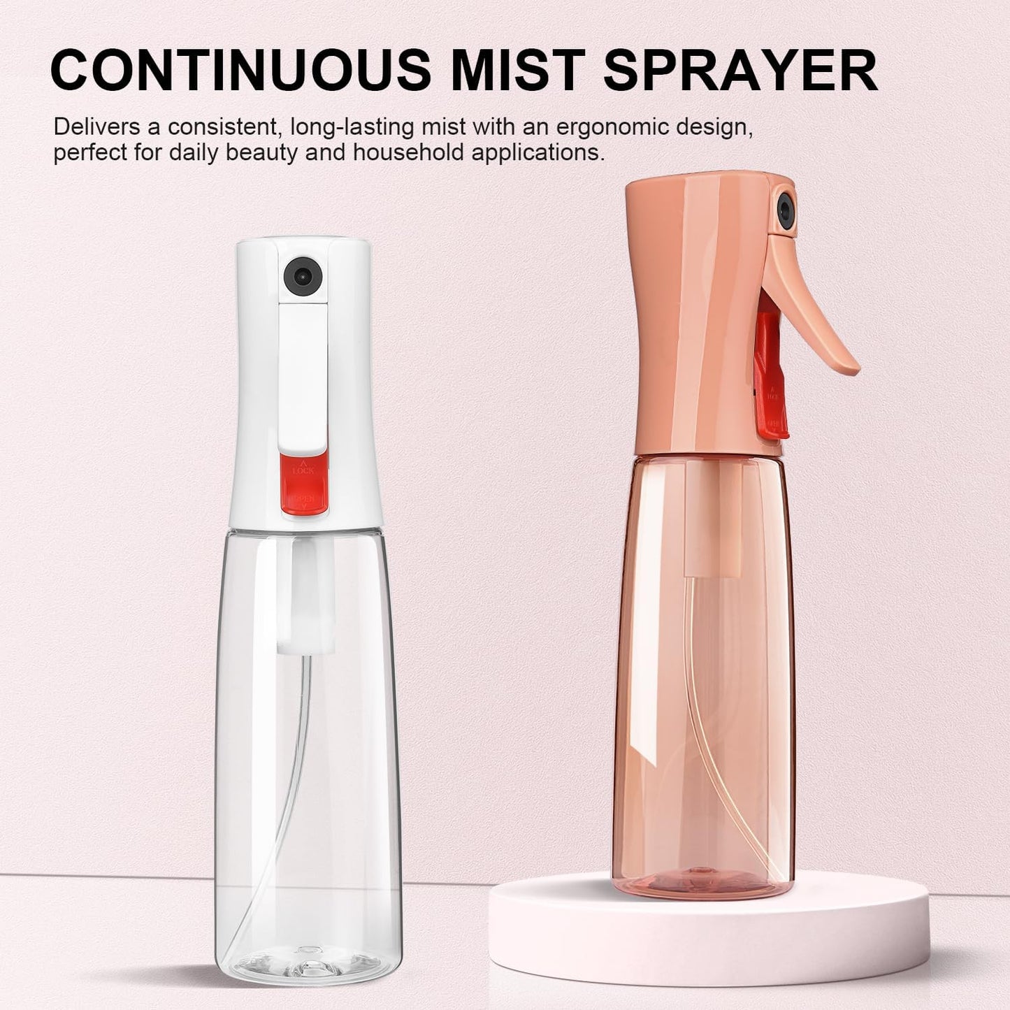 Continuous Spray Bottle for Hair - Fine Mist Water Mister | Recycled Misting Sprayer for Styling & Cleaning - 2 Pack 6.1 OZ